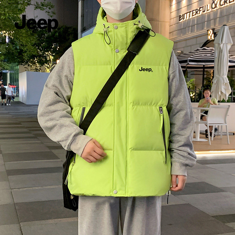 JEEP吉普冬季男士潮流保暖休闲连帽运动简约时尚羽绒马甲外套