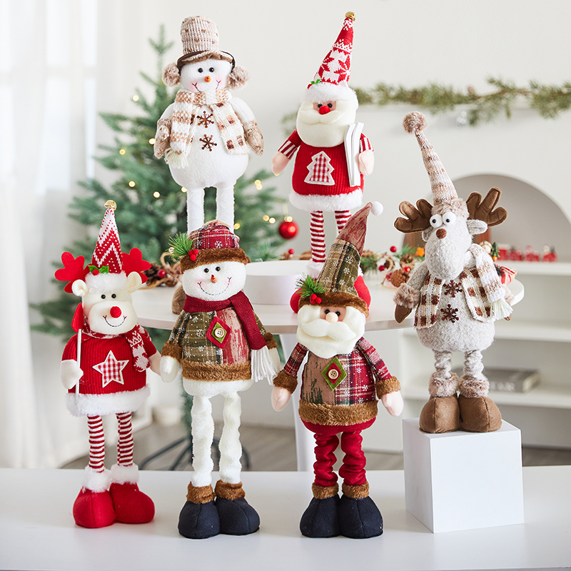 圣诞节装饰品伸缩老人雪人鹿娃娃公仔商场酒店场景圣诞树氛围布置