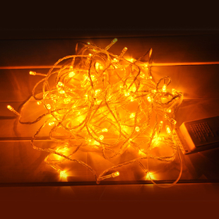 新年装饰品圣诞节装饰彩灯 黄光LED防水灯串带尾插10米彩灯