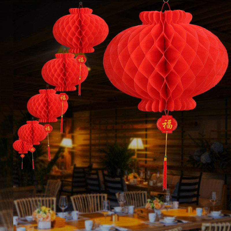新年装饰油酥纸蜂窝大红灯笼挂饰过年商超春节挂件场景布置