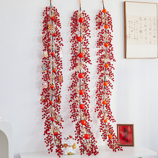 2026马年新年元旦装饰创意发财红果串藤条楼梯扶手商超酒店过挂件