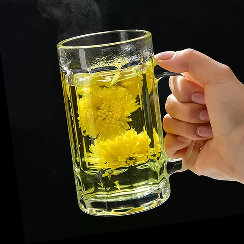 带把玻璃杯茶楼用耐热泡茶杯大容量啤酒杯大号扎啤杯家用玻璃水杯