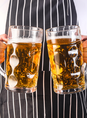 扎啤杯加厚超大容量啤酒杯夜市烧烤大号英雄杯带把玻璃酒杯1200ML