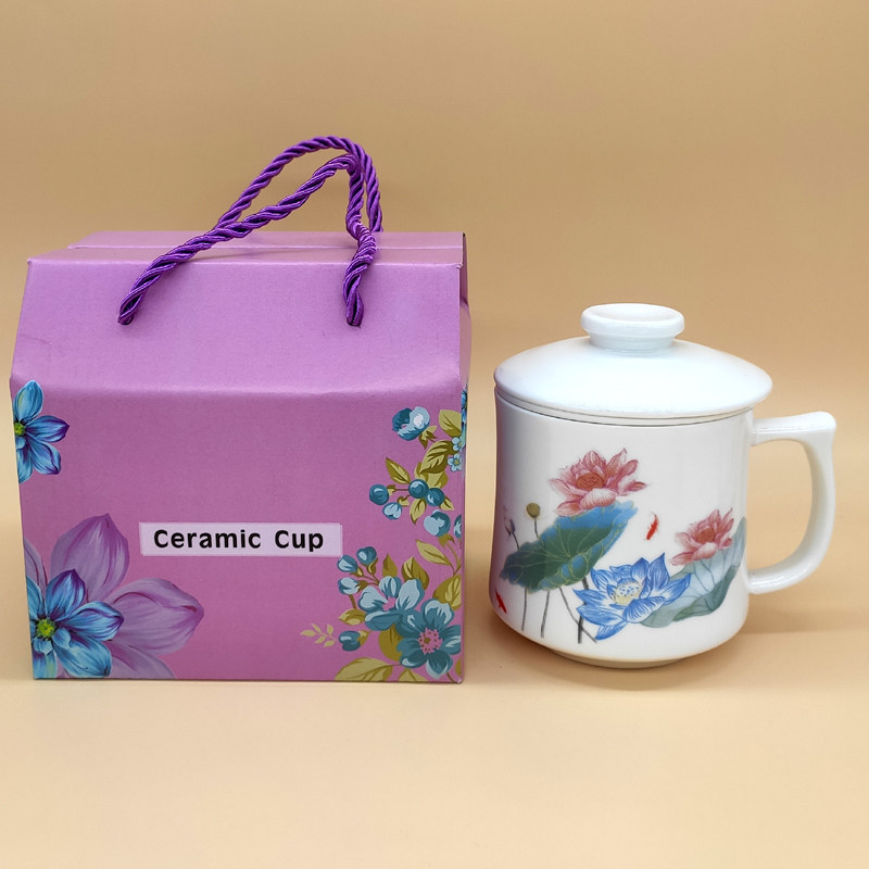 教师节新中式荷花水杯陶瓷马克杯马克杯