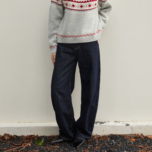 UnPreface复古高腰弯刀牛仔裤