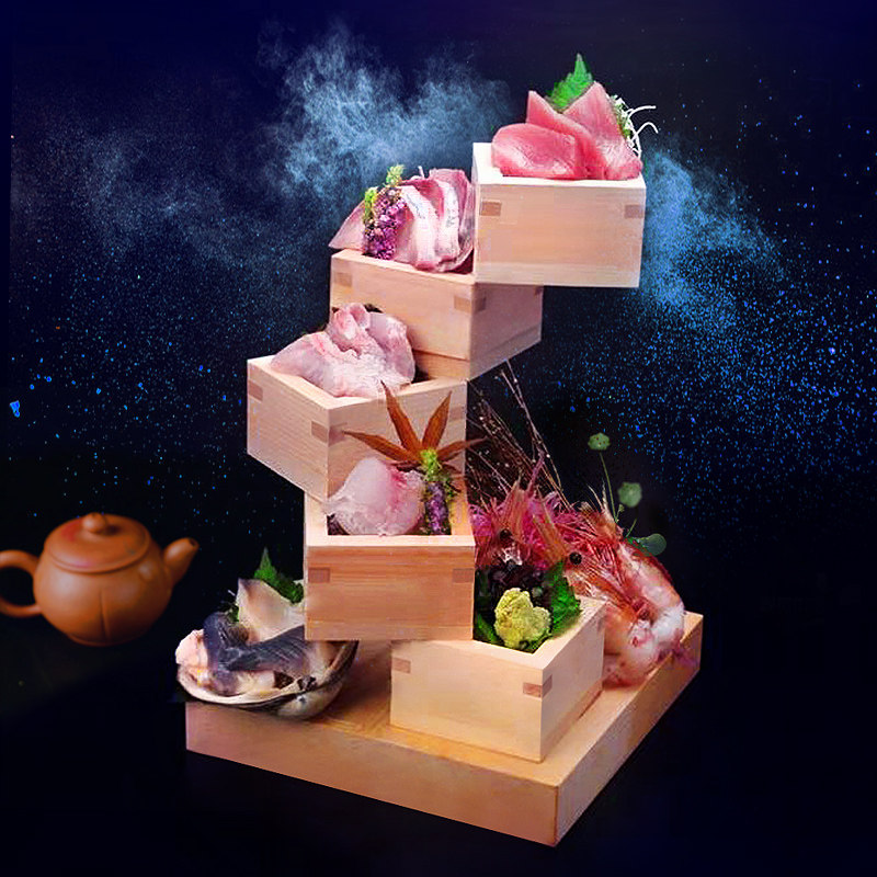 千雨酒店旋转步步高升盘刺身盘创意摆盘餐具干冰盘造型私房意境菜