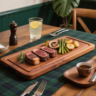 沙比利木质餐盘餐厅专用食物垫板乌檀实木牛扒板家用牛排摆盘