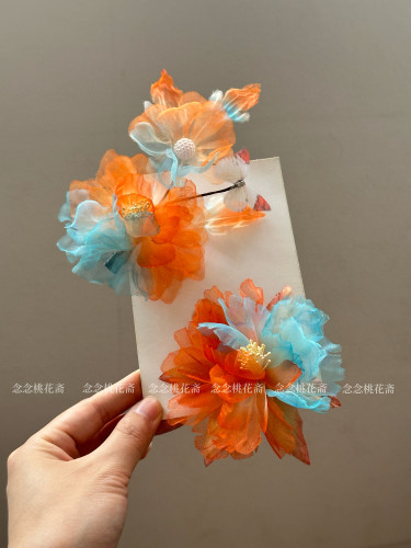 【鲤棠间】锦鲤色古风绢花发夹仙气汉服仿烫花头饰新中式旗袍发饰