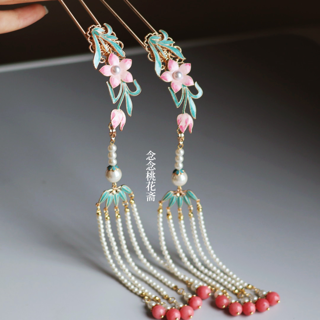 小珍珠流苏保色铜发钗古典复原