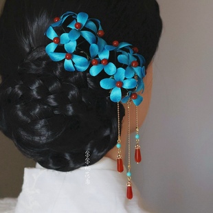 【织梦】非遗绒花仿点翠绣球花发钗古风汉服发饰古典复原款头饰女