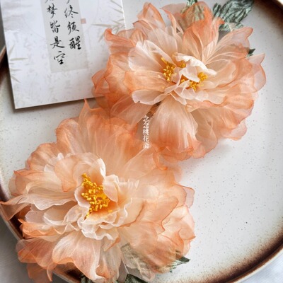 复古新中式花朵头饰发夹薄纱烫花