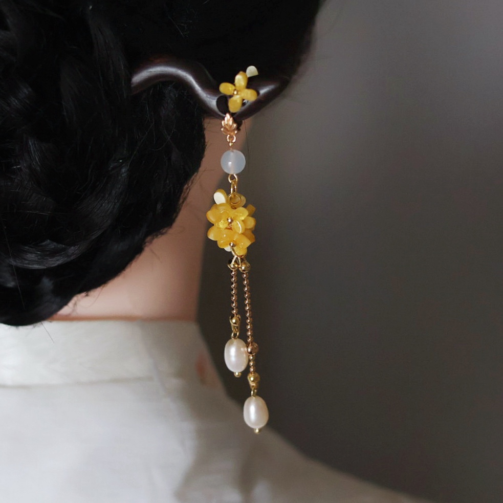 桂花流苏黑檀木古风盘发簪子