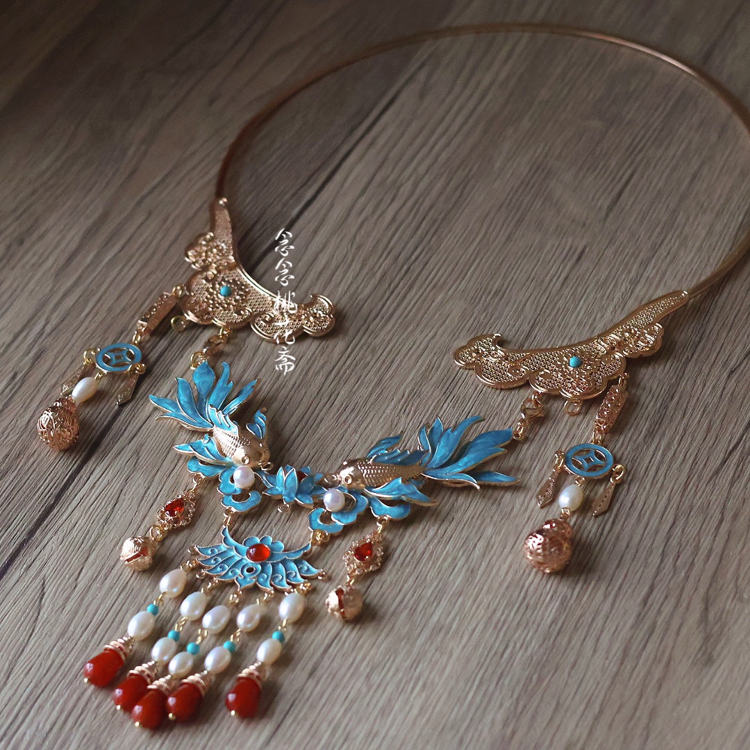 原创仿点翠配饰古风璎珞汉服项圈