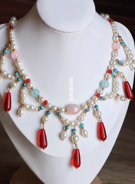 古风汉服新娘项链红水滴唐风配饰