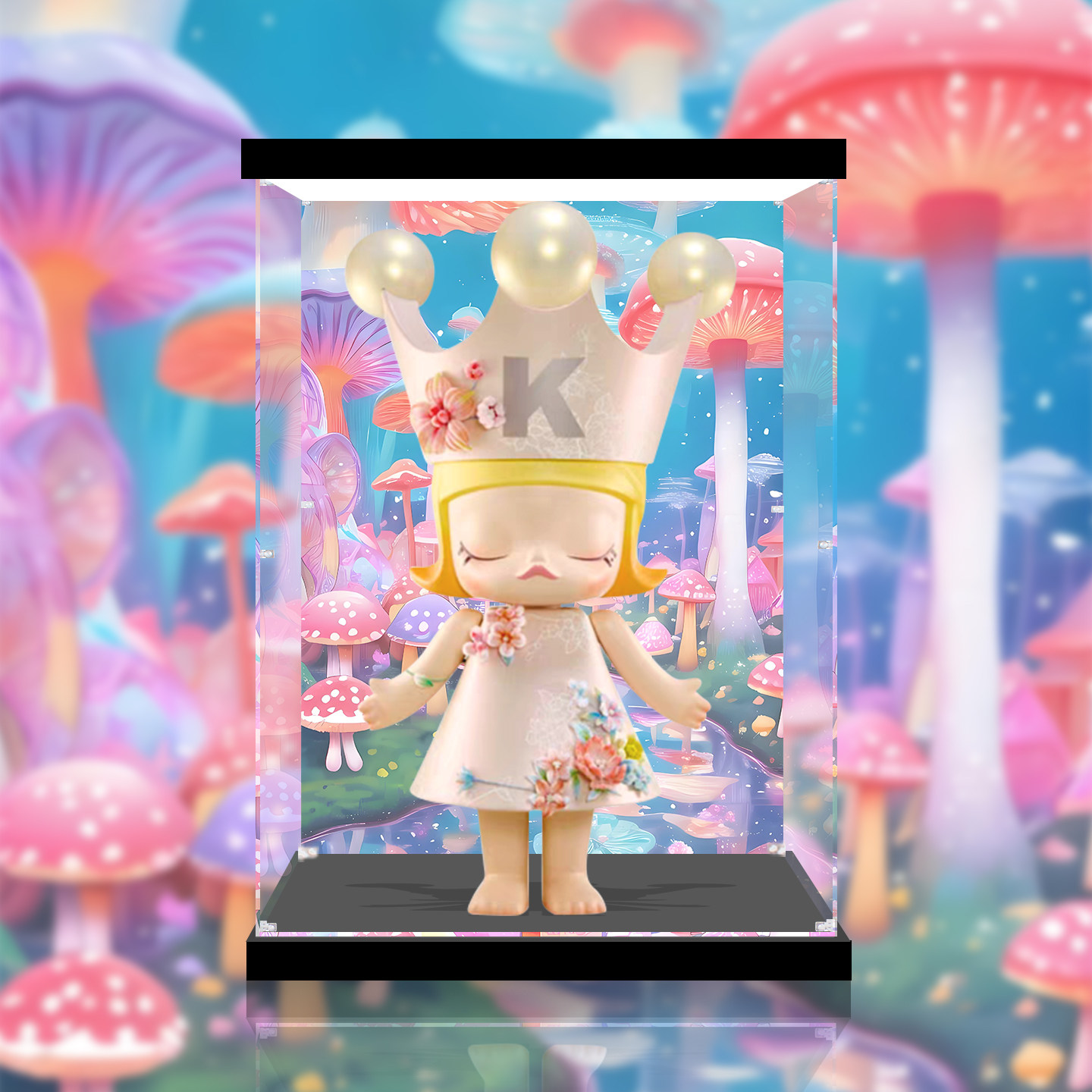 适用泡泡玛特MOLLY公主系列漫缦花落绒花盲盒400展示盒防尘罩