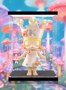 适用泡泡玛特MOLLY公主系列漫缦花落绒花盲盒400展示盒防尘罩