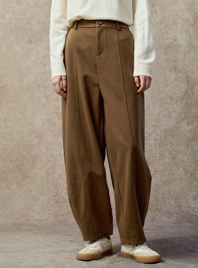 Famecoco文艺范复古洗水斜纹棉休闲舒适长裤FAC8GA018