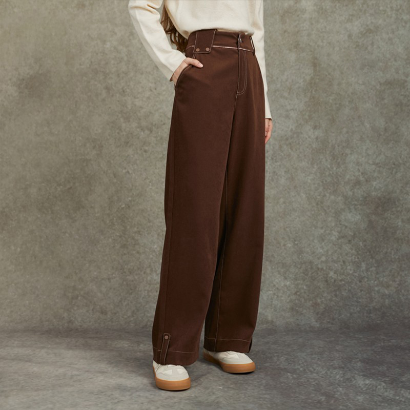 范可儿宽松明线斜插口袋直筒裤