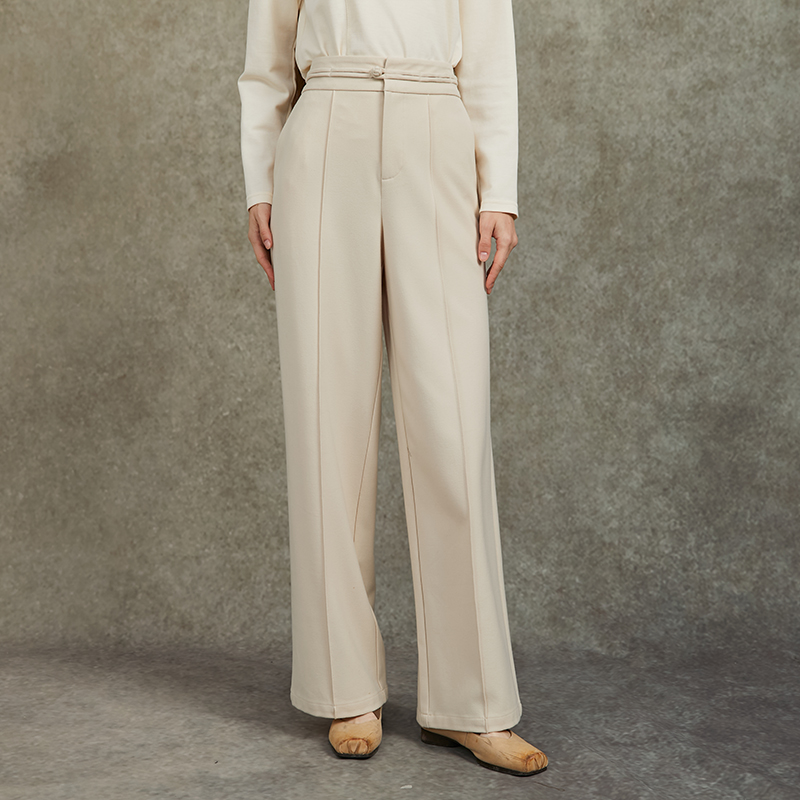 范可儿简约国风松紧腰直筒长裤