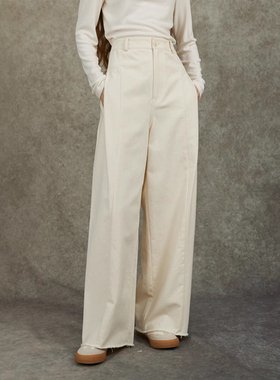 Famecoco范可洗水棉高腰极简阔腿裤时尚宽松休闲直筒裤FAC6GA001