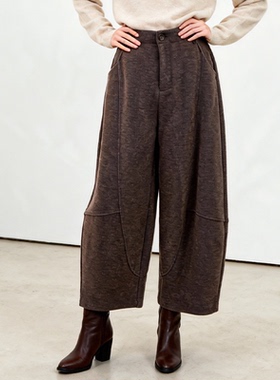 Famecoco范可儿文艺宽松橡筋腰弯刀裤羊毛萝卜裤休闲裤FAD8GA109