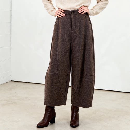 Famecoco范可儿文艺宽松橡筋腰弯刀裤羊毛萝卜裤休闲裤FAD8GA109