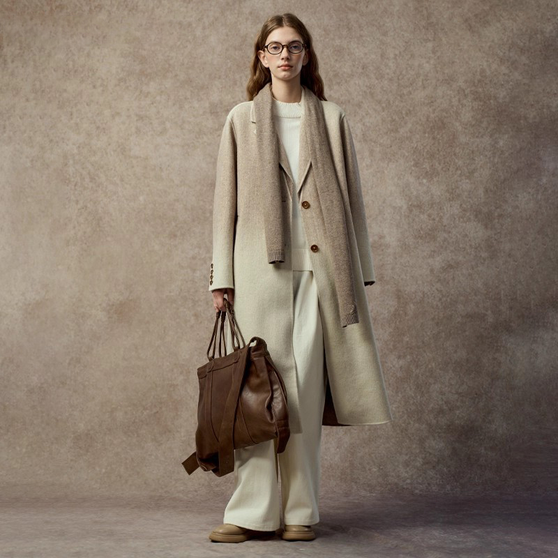 双色渐变经典直筒版型毛呢大衣