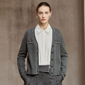 优质澳毛混纺针织衫 Famecoco优雅小香风V领短款 开衫 外套FAC8DE001