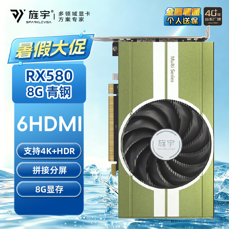 旌宇多屏显卡 6屏HDMI原生接口 W580 6HDMI TANK 青钢 8G无需转接