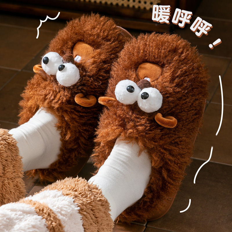 棉拖鞋女士2025新款冬外穿居家室内情侣厚底毛绒卡通毛毛拖鞋保暖