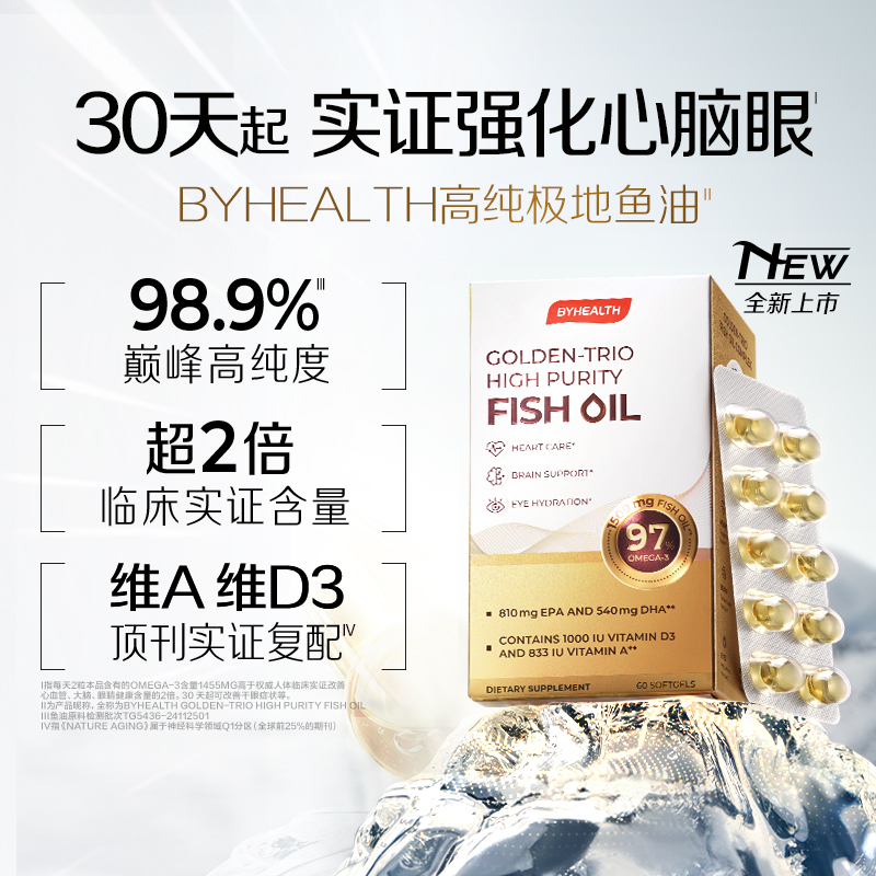 汤臣倍健BYHEALTH98.9%高纯鱼油omega3 60粒5瓶