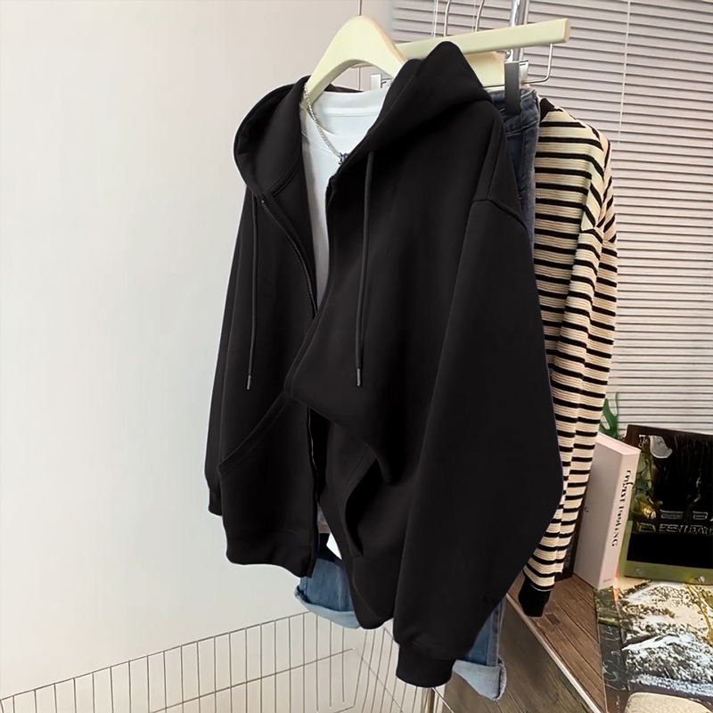 早秋超火拉链外套宽松连帽卫衣女