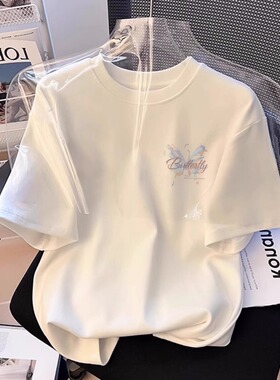 纯棉短袖t恤女白色2025夏季新款宽松显瘦半袖休闲美式上衣体恤衫