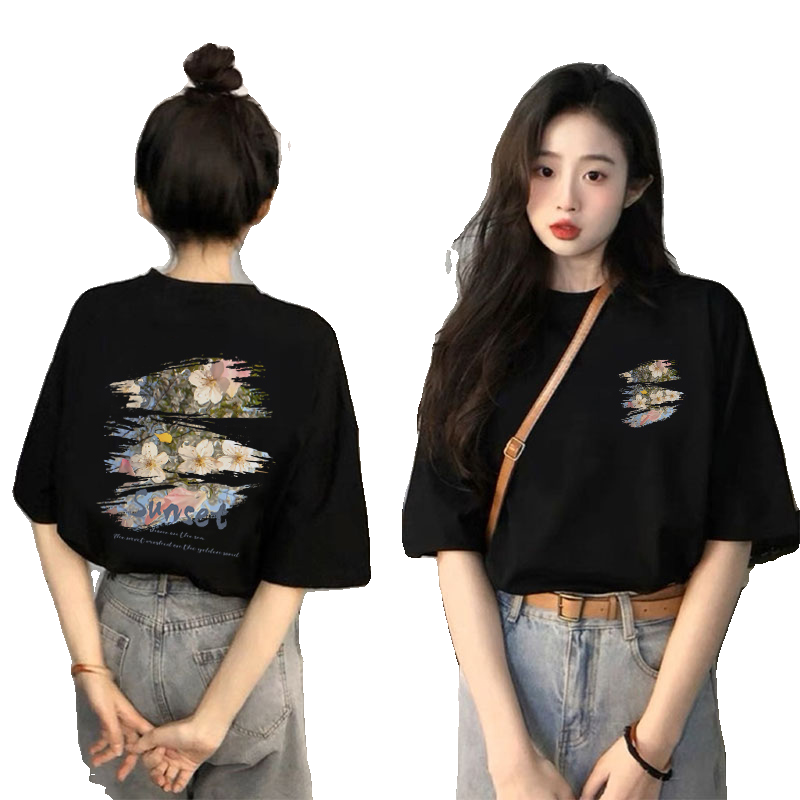 黑色短袖t恤女2024夏季新款宽松