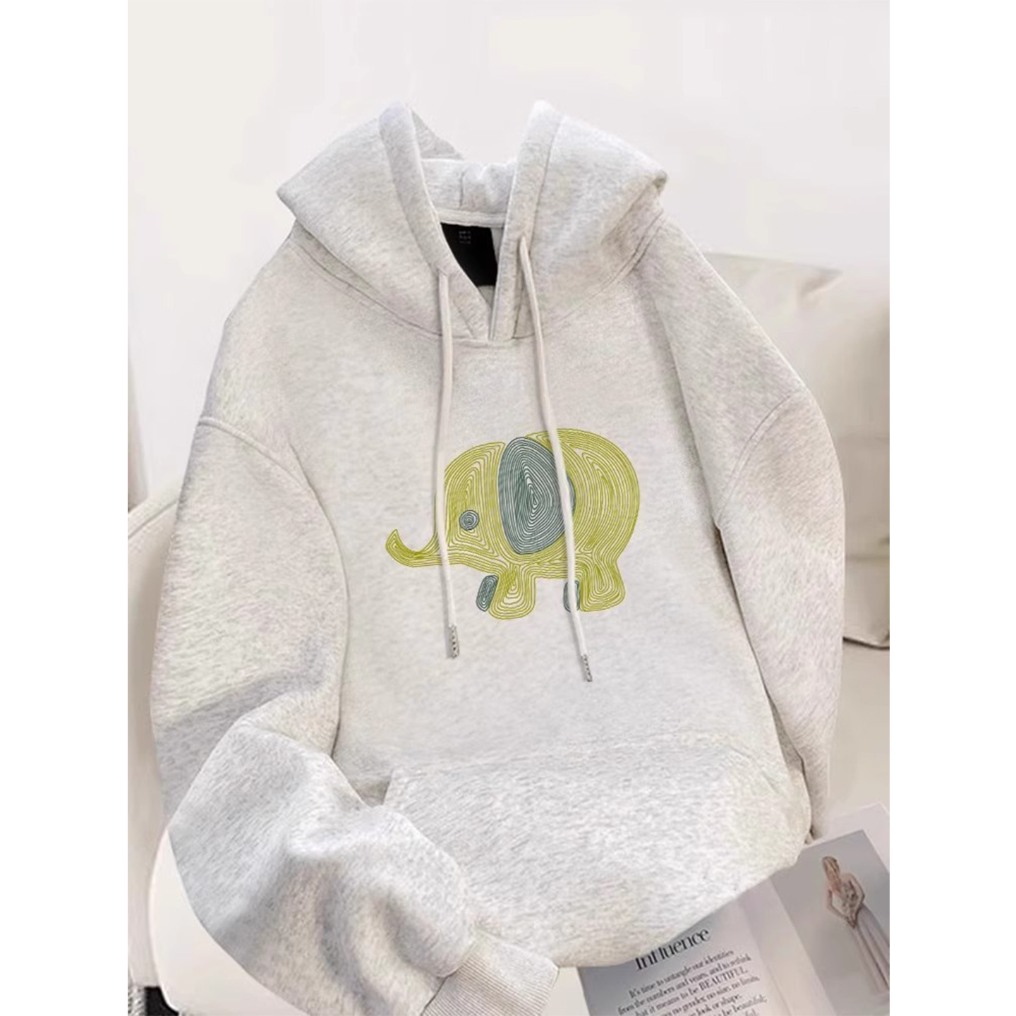 猫咪灰色连帽纯棉卫衣女宽松外套