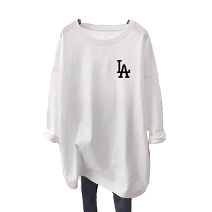 2026秋冬季新款百搭白色长袖t恤女中长款遮屁纯棉打底衫上衣加绒