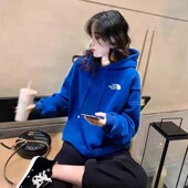 宽松大码 纯棉连帽卫衣女加绒加厚保暖秋冬潮ins克莱因蓝潮牌外套