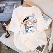 白色卡通纯棉短袖 上衣 蜡笔小新设计感宽松半袖 t恤女2025夏季 新款