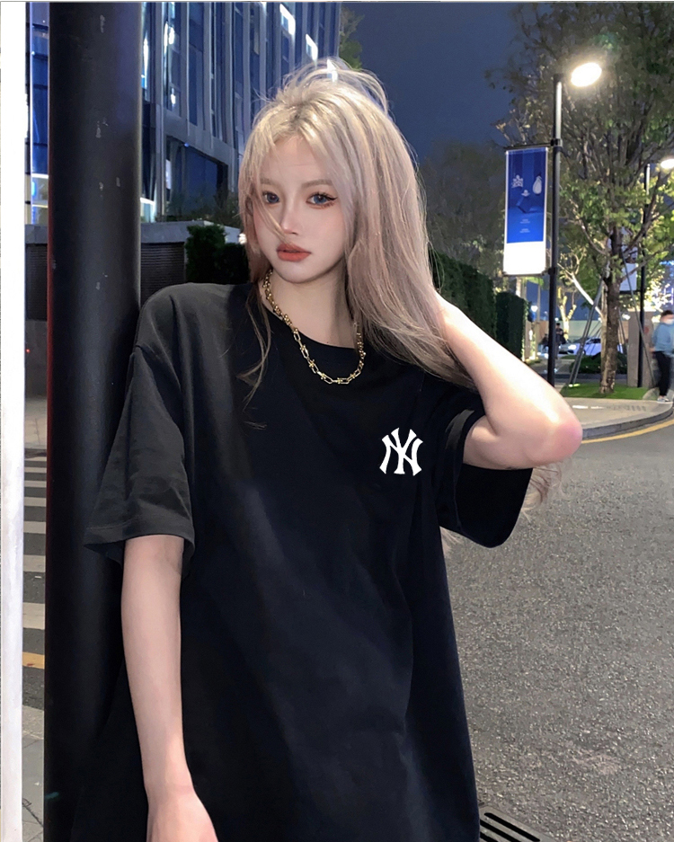 潮牌纯棉短袖t恤女士中长款半袖