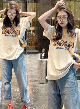欧货上衣2026新款纯棉女士短袖t恤女夏季中长款半袖宽松体恤ins潮