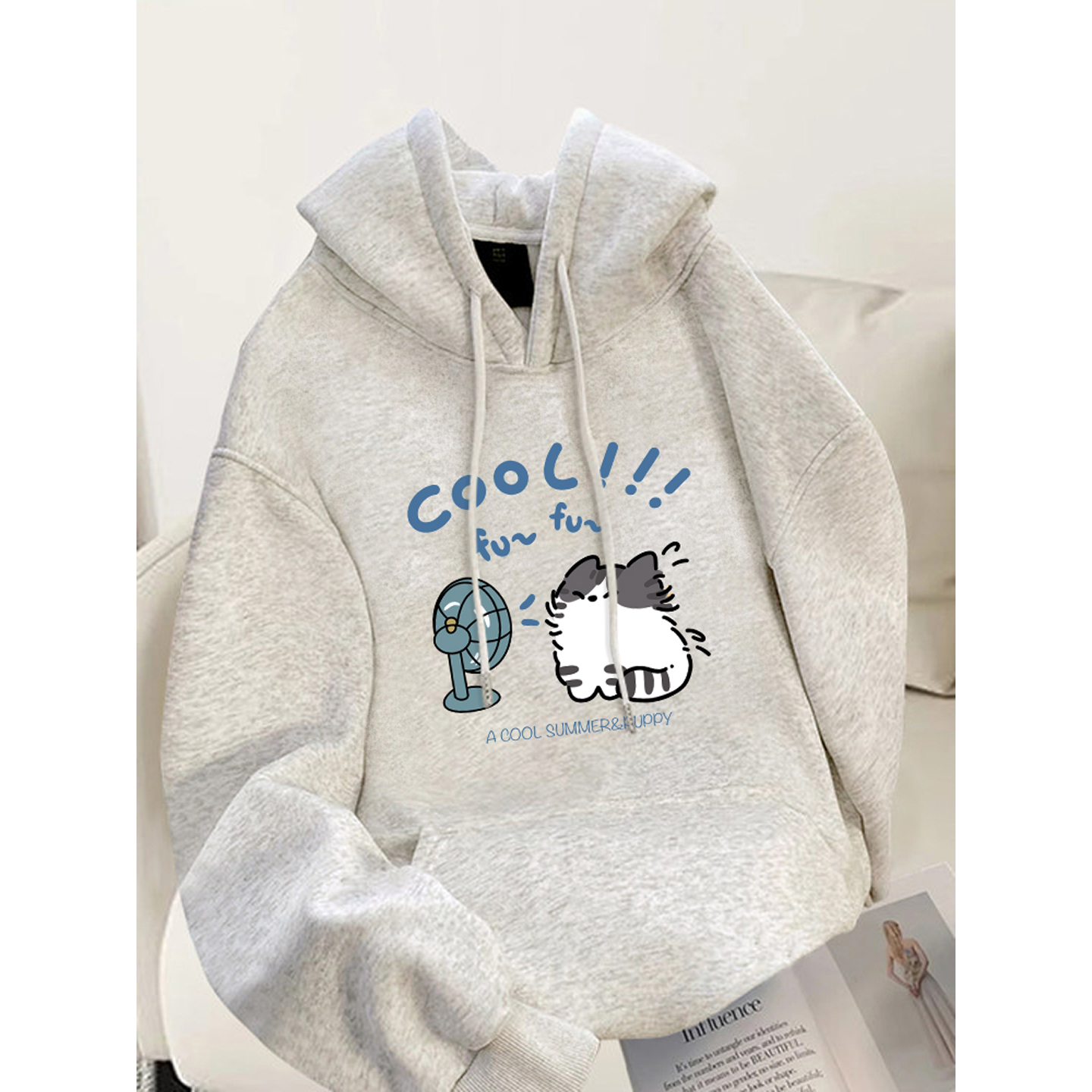 白灰色连帽衫纯棉卫衣女加厚外套