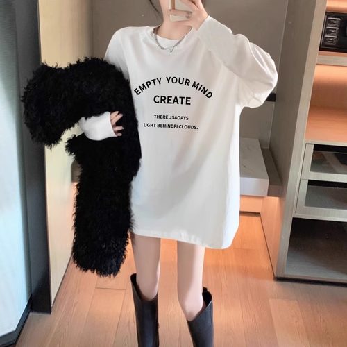 中长款加绒加厚t恤女纯棉打底衫