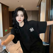 宽松韩版 黑色纯棉T恤女2025年新款 chic港味上衣ins短袖 潮oversize