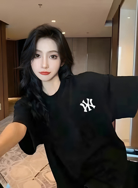 黑色纯棉T恤女2025年新款chic港味上衣ins短袖宽松韩版潮oversize