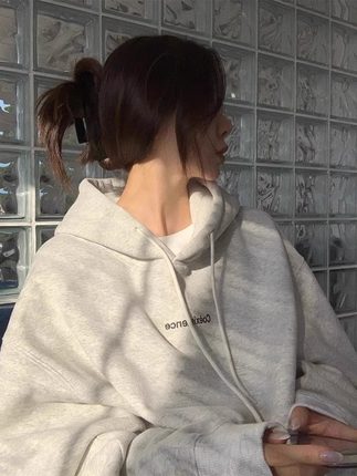美式复古chic宽松纯棉卫衣小个子高级感秋冬季大码连帽加绒外套女