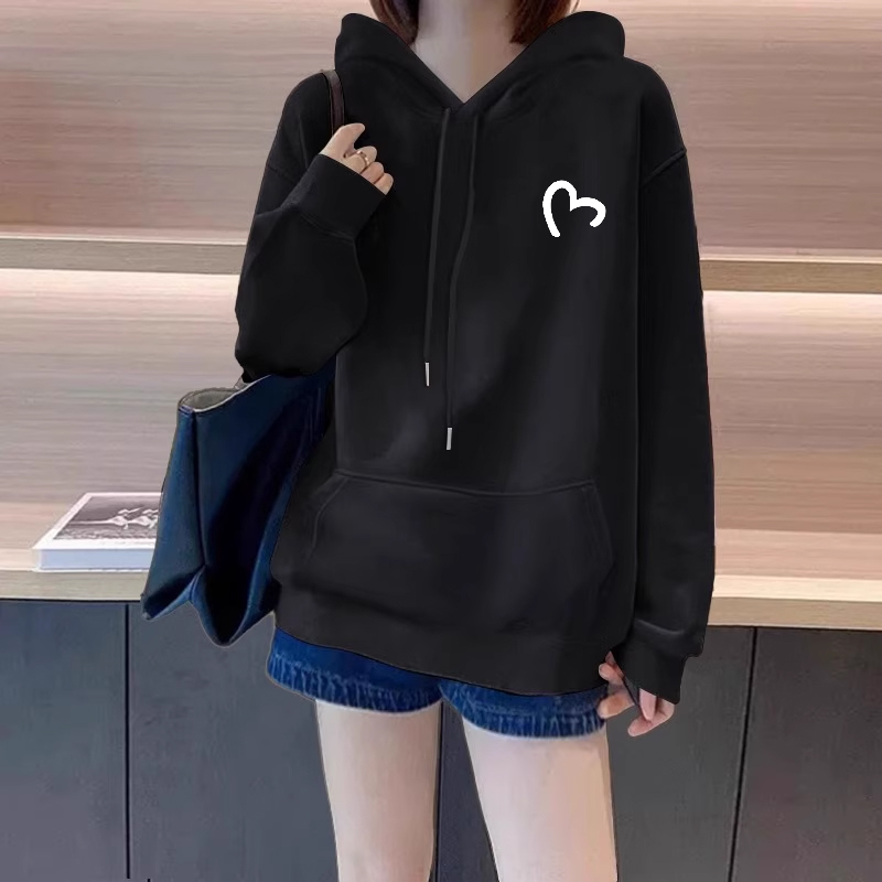 纯棉连帽卫衣女中长款加绒上衣潮