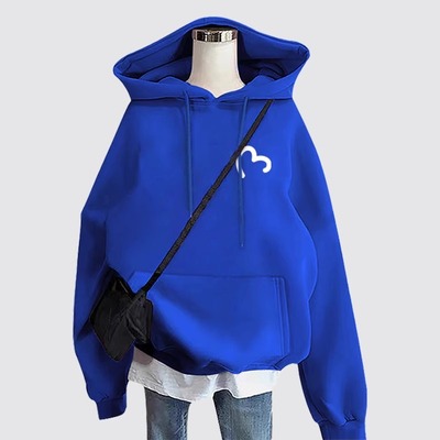 克莱因蓝色纯棉卫衣女连帽外套潮