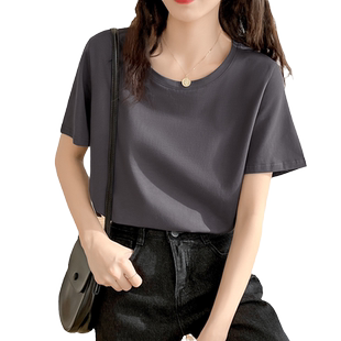 纯棉t恤女装短袖宽松灰色上衣打底衫2026年新款春夏纯色正肩体恤