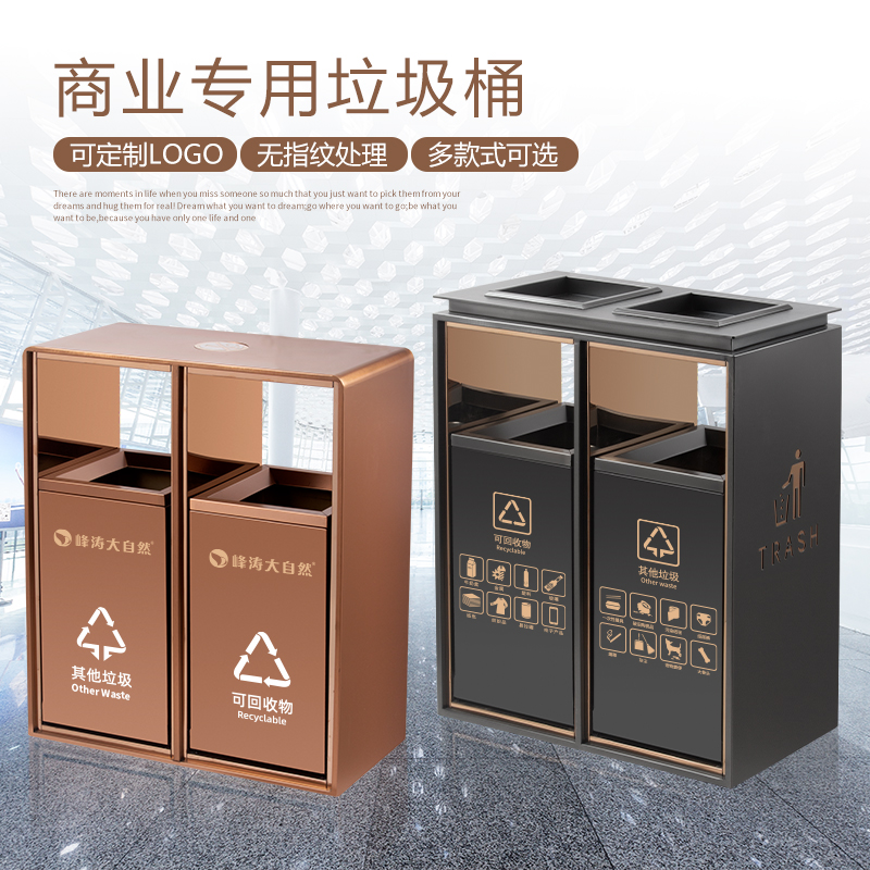 不锈钢二分类垃圾桶电梯口双桶