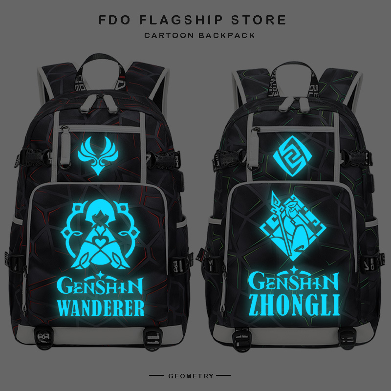 原神书包动漫散兵枫原万叶魈小学生大容量减负护脊男女孩双肩背包